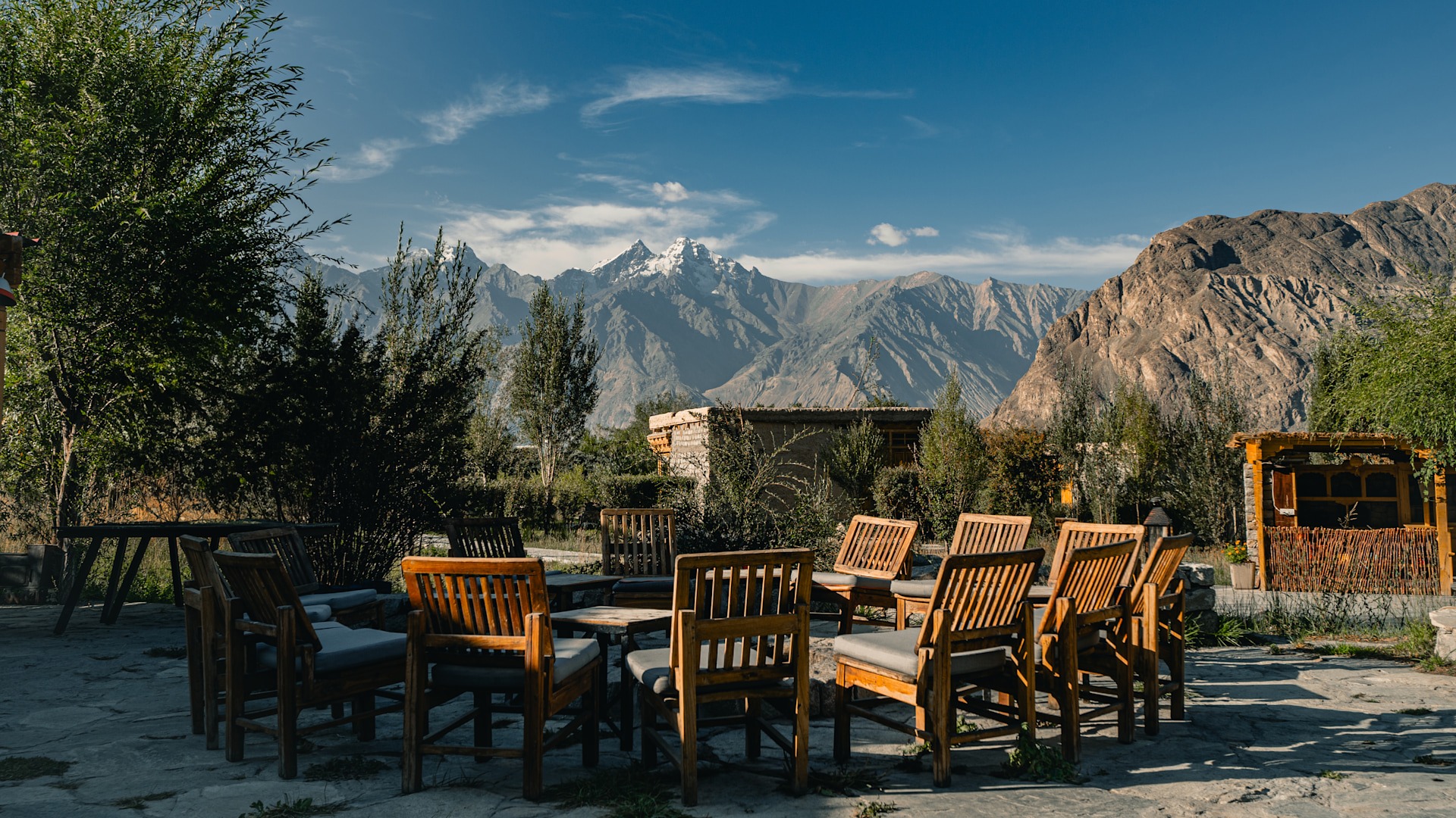 Outdoor bonfire area with mountain views at Lchang Nang