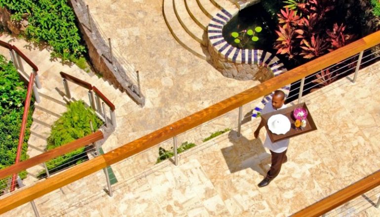 Caribbean      St. Lucia      Jade Mountain
Bridge overview, with Major Domo delivering room service